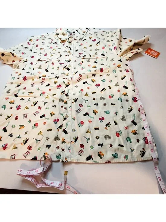 Latino Heritage Month Button-Up Shirt With Colorful Patterns Collared Neckline L - Picture 5 of 7